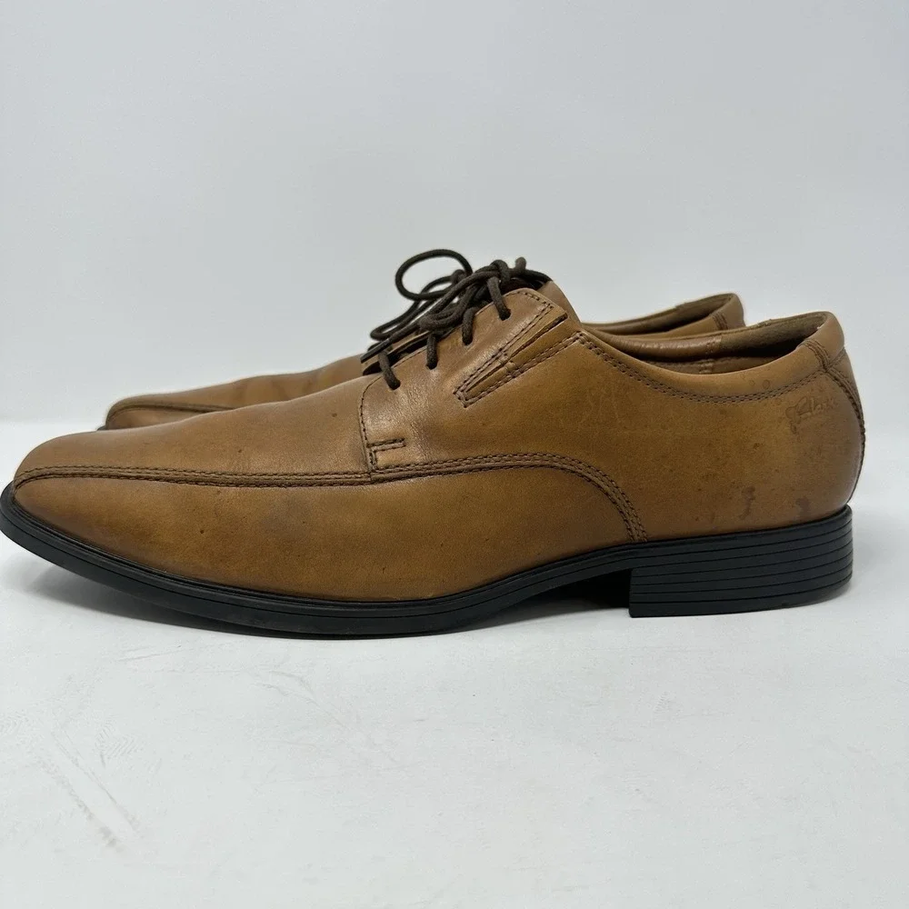 Clarks Tilden Walk Men's‎ Size 11.5 W Dark Tan Leather Lace Up Oxford Shoes